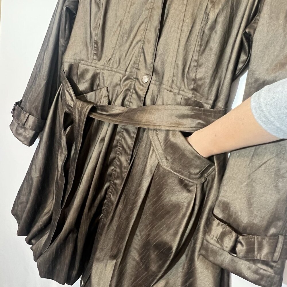 SAMUEL DONG BUBBLE COAT DRESS Women Classic XL Brown Bronze Lined Water Resistan - Picture 10 of 15